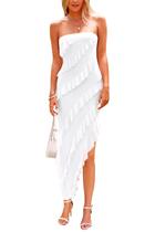 Vestido PRETTYGARDEN 2025 Longo Branco sem alça com Babados XL Vestido PRETTYGARDEN 2025 Longo Branco sem alça com Babados XL