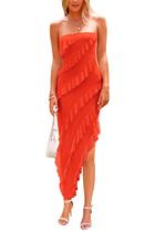 Vestido PRETTYGARDEN 2025 Longo Laranja sem alça com Babados Vestido PRETTYGARDEN 2025 Longo Laranja sem alça com Babados