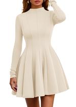 Vestido PRETTYGARDEN 2025 Manga Longa Evasê Bege XXL