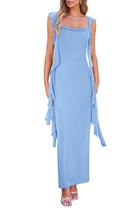 Vestido PRETTYGARDEN 2025 Maxi Azul Claro Sem Manga com Babados Tamanho P Vestido PRETTYGARDEN 2025 Maxi Azul Claro Sem Manga com Babados Tamanho P