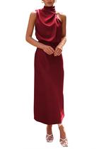 Vestido PRETTYGARDEN 2025 Maxi Sem Mangas Gola Alta Vinho Escuro P Vestido PRETTYGARDEN 2025 Maxi Sem Mangas Gola Alta Vinho Escuro P