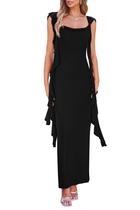 Vestido PRETTYGARDEN 2025 Maxi sin mangas con volantes negro M Vestido PRETTYGARDEN 2025 Maxi sin mangas con volantes negro M