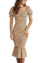 Vestido PRETTYGARDEN 2025 Midi Cauda de Sereia com Mangas Bufantes Verde Khaki Vestido PRETTYGARDEN 2025 Midi Cauda de Sereia com Mangas Bufantes Verde Khaki