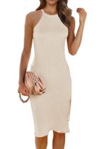 Vestido PRETTYGARDEN 2025 Midi Justo Sem Mangas Abricó XL
