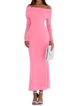 Vestido PRETTYGARDEN 2025 Ombro a Ombro Manga Longa Rosa G Vestido PRETTYGARDEN 2025 Ombro a Ombro Manga Longa Rosa G