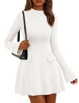 Vestido PRETTYGARDEN 2025 Outono Mini Branco com Manga Sino Vestido PRETTYGARDEN 2025 Outono Mini Branco com Manga Sino