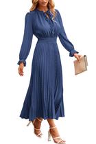 Vestido PRETTYGARDEN 2025 Swiss Dot Manga Longa Midi Azul Vestido PRETTYGARDEN 2025 Swiss Dot Manga Longa Midi Azul