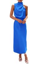 Vestido PRETTYGARDEN 2025 Verano Satén sin Mangas Maxi Azul Talla L Vestido PRETTYGARDEN 2025 Verano Satén sin Mangas Maxi Azul Talla L