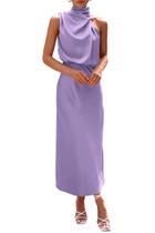 Vestido PRETTYGARDEN 2025 Verano Satén Sin Mangas Morado M