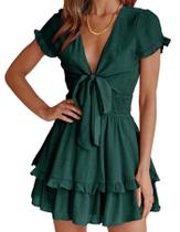 Vestido PRETTYGARDEN 2025 Verão Decote V Manga Curta Tamanho Grande