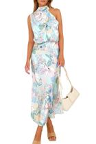 Vestido PRETTYGARDEN 2025 Verão em Cetim Sem Mangas com Gola Alta Pequeno Vestido PRETTYGARDEN 2025 Verão em Cetim Sem Mangas com Gola Alta Pequeno
