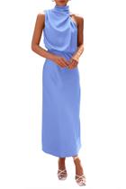 Vestido PRETTYGARDEN 2025 Verão Maxi de Cetim Sem Mangas Azul XL Vestido PRETTYGARDEN 2025 Verão Maxi de Cetim Sem Mangas Azul XL