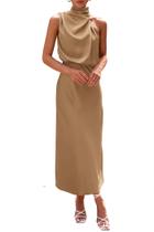 Vestido PRETTYGARDEN 2025 Verão Maxi de Cetim Sem Mangas XXL Vestido PRETTYGARDEN 2025 Verão Maxi de Cetim Sem Mangas XXL