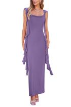 Vestido PRETTYGARDEN 2025 Verão Maxi Longo com Babados Sem Mangas Violeta Suave P
