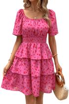 Vestido PRETTYGARDEN 2025 Vermelho Floral de Verão com Babados em Camadas M Vestido PRETTYGARDEN 2025 Vermelho Floral de Verão com Babados em Camadas M
