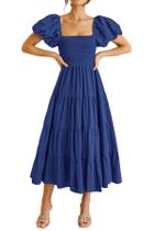 Vestido PRETTYGARDEN Azul com Mangas Bufantes e Decote Quadrado Tamanho L - M Vestido PRETTYGARDEN Azul com Mangas Bufantes e Decote Quadrado Tamanho L - M