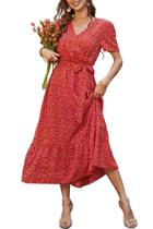 Vestido PRETTYGARDEN Bohemio Floral 2024 con Cuello en V y Cinturón M Vestido PRETTYGARDEN Bohemio Floral 2024 con Cuello en V y Cinturón M