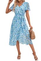 Vestido PRETTYGARDEN Boho de Verano con Escote Envolvente en V y Flores XL Vestido PRETTYGARDEN Boho de Verano con Escote Envolvente en V y Flores XL