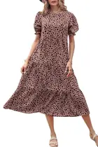 Vestido PRETTYGARDEN Boho Floral com Babados, Mangas Bufantes e Midi, Tamanho M Vestido PRETTYGARDEN Boho Floral com Babados, Mangas Bufantes e Midi, Tamanho M