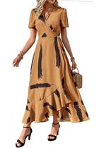 Vestido PRETTYGARDEN Boho Floral Envelope Decote V Maxi Amarelo P Vestido PRETTYGARDEN Boho Floral Envelope Decote V Maxi Amarelo P