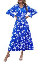 Vestido PRETTYGARDEN Boho Midi de Manga Longa com Decote V XXL
