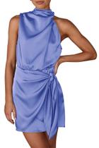 Vestido PRETTYGARDEN de Cetim Sem Mangas com Gola Alta e Amarração na Cintura XL Vestido PRETTYGARDEN de Cetim Sem Mangas com Gola Alta e Amarração na Cintura XL