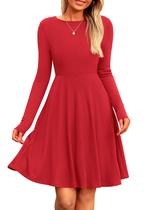 Vestido PRETTYGARDEN de Malha Canelada Manga Longa A-Line Vermelho M