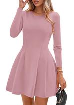 Vestido PRETTYGARDEN de Malha com Mangas Longas, Plissado, Mini, Rosa, M Vestido PRETTYGARDEN de Malha com Mangas Longas, Plissado, Mini, Rosa, M
