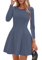 Vestido PRETTYGARDEN de Manga Longa, Mini, Corte A, Malha Azul - M Vestido PRETTYGARDEN de Manga Longa, Mini, Corte A, Malha Azul - M