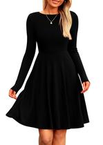 Vestido PRETTYGARDEN de punto acanalado con manga larga, corte en A, color negro, talla XL Vestido PRETTYGARDEN de punto acanalado con manga larga, corte en A, color negro, talla XL