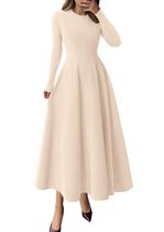 Vestido PRETTYGARDEN Elegante de Otoño Manga Larga Midi Bege XXL Vestido PRETTYGARDEN Elegante de Otoño Manga Larga Midi Bege XXL