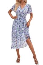 Vestido PRETTYGARDEN Envelope Decote V Floral com Cinto Médio Vestido PRETTYGARDEN Envelope Decote V Floral com Cinto Médio