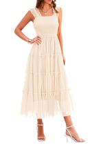 Vestido PRETTYGARDEN Feminino de Verão Midi Bege Sem Mangas Tamanho S Vestido PRETTYGARDEN Feminino de Verão Midi Bege Sem Mangas Tamanho S