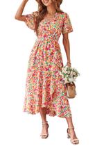 Vestido PRETTYGARDEN floral bohemio cruzado con cinturón XXL