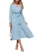 Vestido PRETTYGARDEN Floral Boho Envelope Decote V Manga Longa M Vestido PRETTYGARDEN Floral Boho Envelope Decote V Manga Longa M