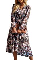 Vestido PRETTYGARDEN Floral Boho Envelope Decote V Manga Longa Tamanho L Vestido PRETTYGARDEN Floral Boho Envelope Decote V Manga Longa Tamanho L