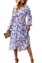 Vestido PRETTYGARDEN Floral Boho Envelope Decote V Manga Longa Vestido PRETTYGARDEN Floral Boho Envelope Decote V Manga Longa