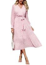 Vestido PRETTYGARDEN Floral Boho Envelope Decote V Rosa M Vestido PRETTYGARDEN Floral Boho Envelope Decote V Rosa M