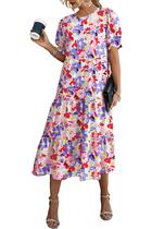 Vestido PRETTYGARDEN Floral Boho Midi com Mangas Bufantes M Vestido PRETTYGARDEN Floral Boho Midi com Mangas Bufantes M
