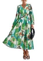 Vestido PRETTYGARDEN Floral Verde com Decote V e Manga Longa Tamanho G