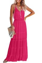 Vestido PRETTYGARDEN largo sin mangas con tirantes finos en rosa oscuro talla M Vestido PRETTYGARDEN largo sin mangas con tirantes finos en rosa oscuro talla M