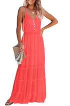 Vestido PRETTYGARDEN Longo de Alças Finas Laranja Tamanho S Vestido PRETTYGARDEN Longo de Alças Finas Laranja Tamanho S
