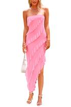 Vestido PRETTYGARDEN Longo de Festa sem alça com Babados Rosa Tamanho L Vestido PRETTYGARDEN Longo de Festa sem alça com Babados Rosa Tamanho L