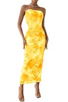 Vestido PRETTYGARDEN Longo Floral Amarelo sem alça Tamanho L - Grande