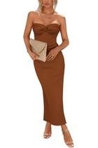 Vestido PRETTYGARDEN Longo sem alça com Nó Torcido Marrom XL Vestido PRETTYGARDEN Longo sem alça com Nó Torcido Marrom XL