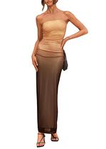 Vestido PRETTYGARDEN Longo sem alça Degradê Marrom Damasco XXL Vestido PRETTYGARDEN Longo sem alça Degradê Marrom Damasco XXL