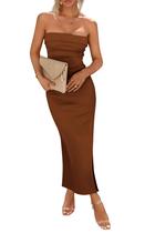 Vestido PRETTYGARDEN Marrón Strapless Bodycon Maxi XXL
