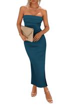 Vestido PRETTYGARDEN Maxi Ajustado Sin Tirantes con Abertura Lateral Azul Talla XS Vestido PRETTYGARDEN Maxi Ajustado Sin Tirantes con Abertura Lateral Azul Talla XS