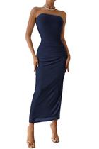 Vestido PRETTYGARDEN Maxi Bodycon sem alça Azul Marinho XXL Vestido PRETTYGARDEN Maxi Bodycon sem alça Azul Marinho XXL