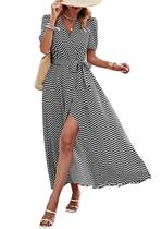 Vestido PRETTYGARDEN Maxi Envelope Poá Preto e Branco Decote V